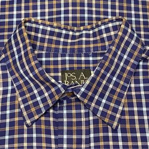 Jos. A. Bank Dress Shirt Men Size Medium Blue Check Preppy Button Front Office